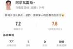 阿尔瓦雷斯本场6射2正进1球+14丢失球权 9对抗5成功 获评7.2分